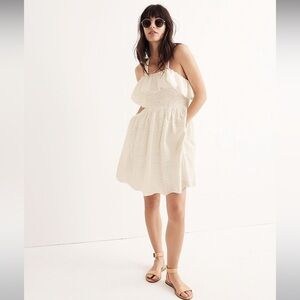 Madewell Embroidered Apron Ruffle Dress White Lace Criss Cross Back Size 10